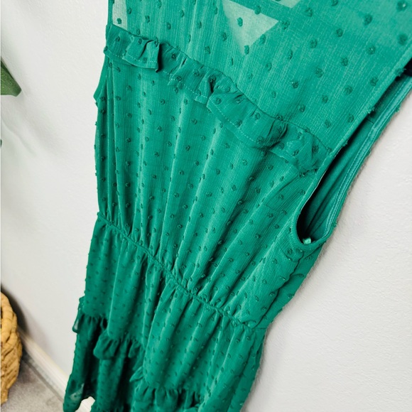 NWT Monteau Green Swiss Dot Sleeveless Chiffon Ruffle Dress - Picture 3 of 6